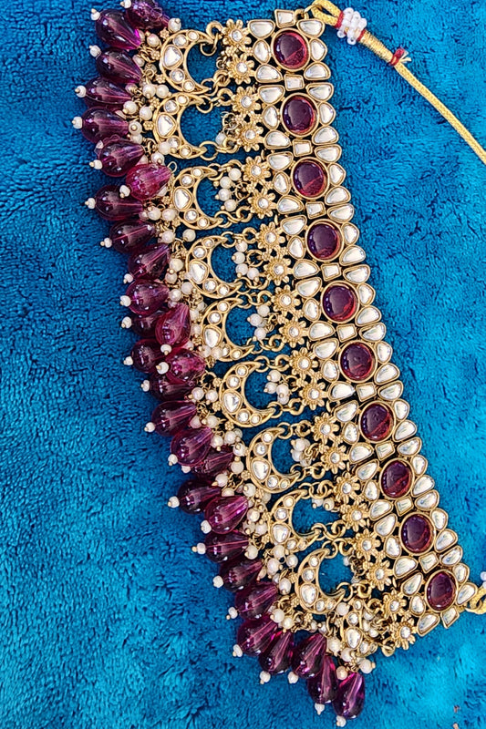 3 Piece Royal Purple Gold Jewelry Set with Choker and Earrings