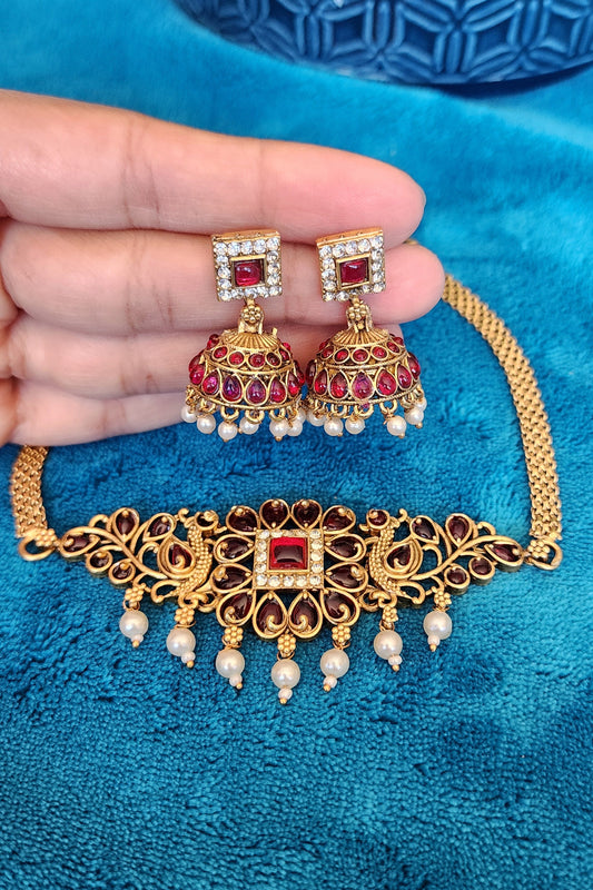 Temple Jhumka Necklace Set