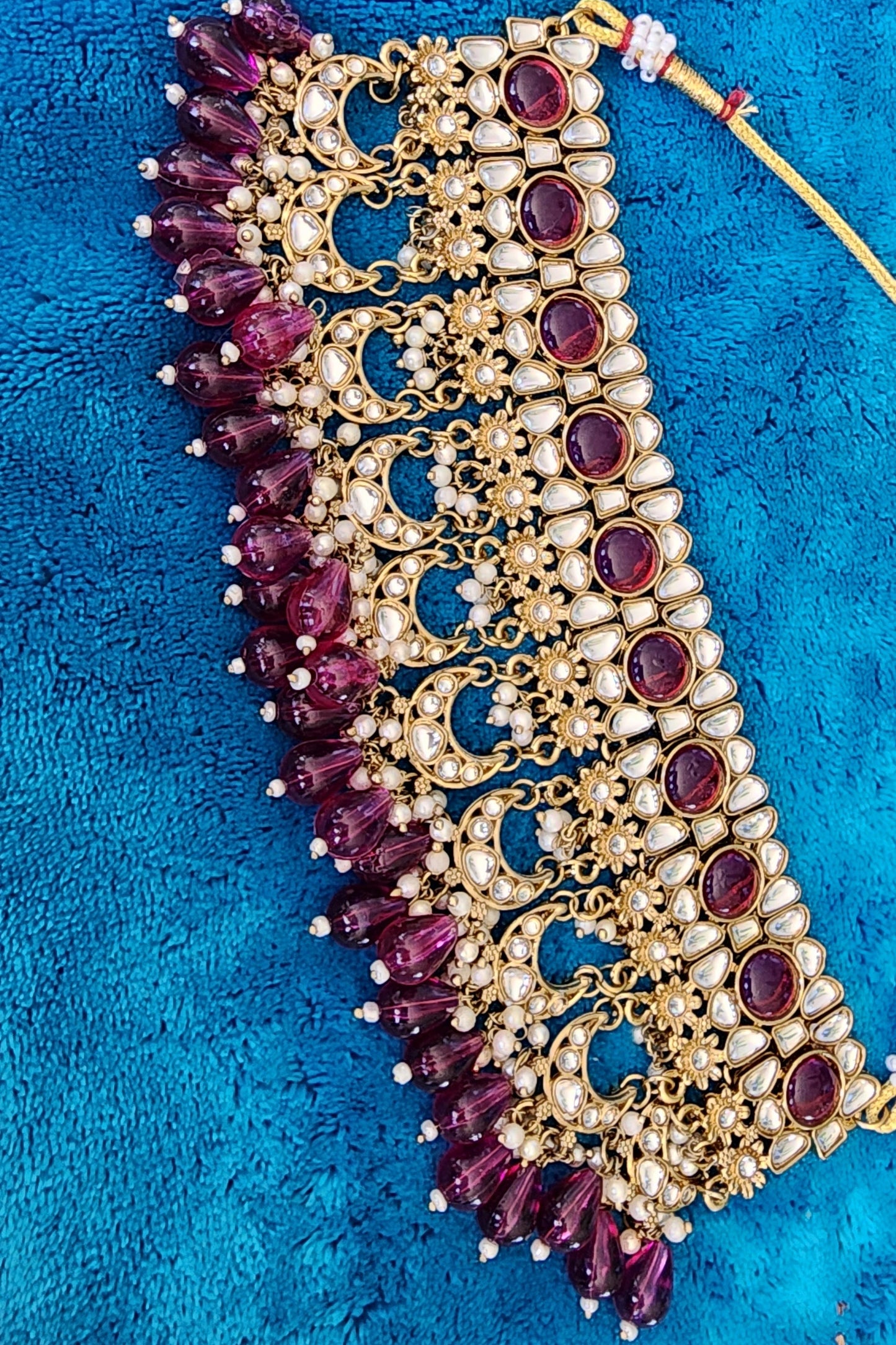 3 Piece Royal Purple Gold Jewelry Set with Choker and Earrings