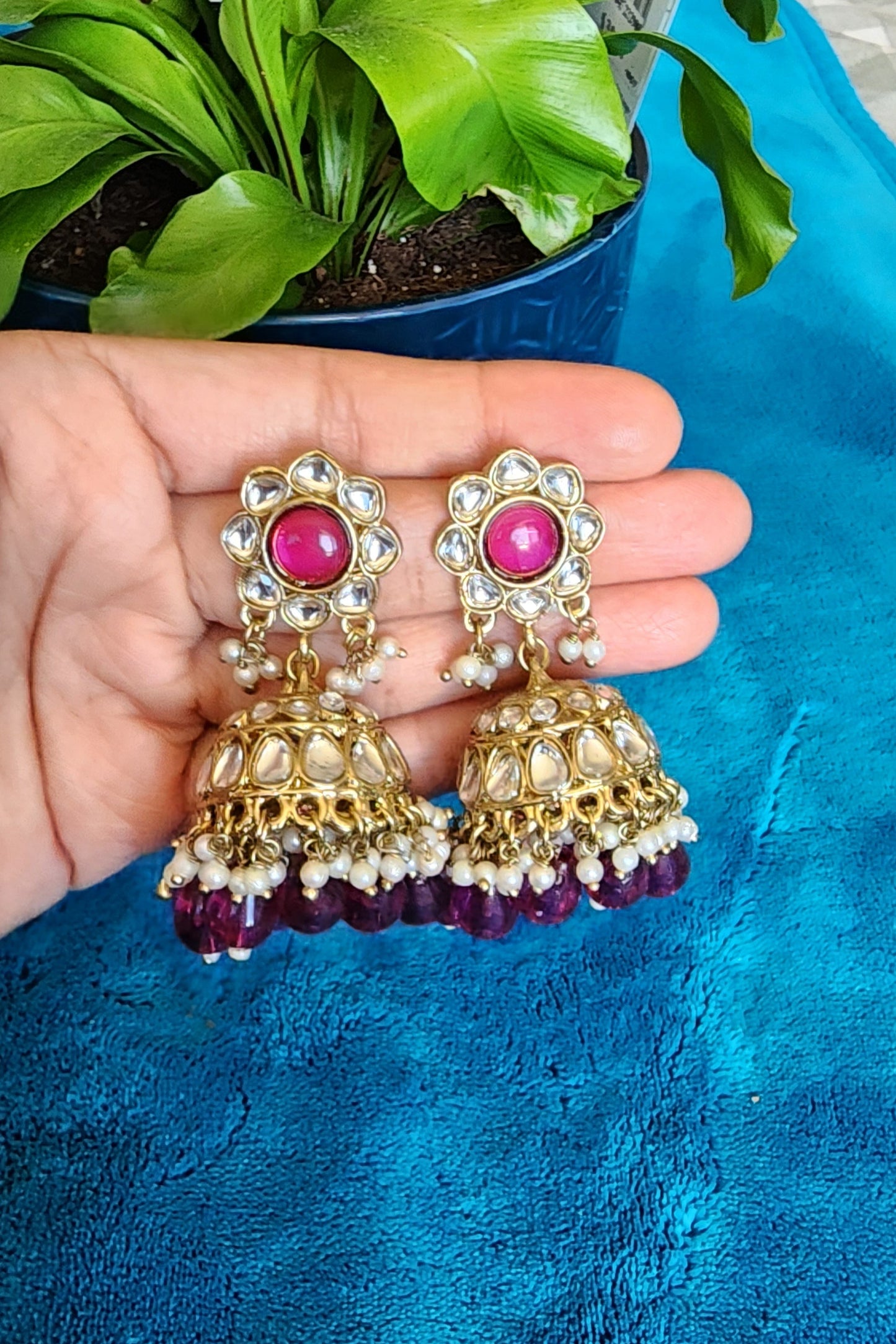 3 Piece Royal Purple Gold Jewelry Set with Choker and Earrings