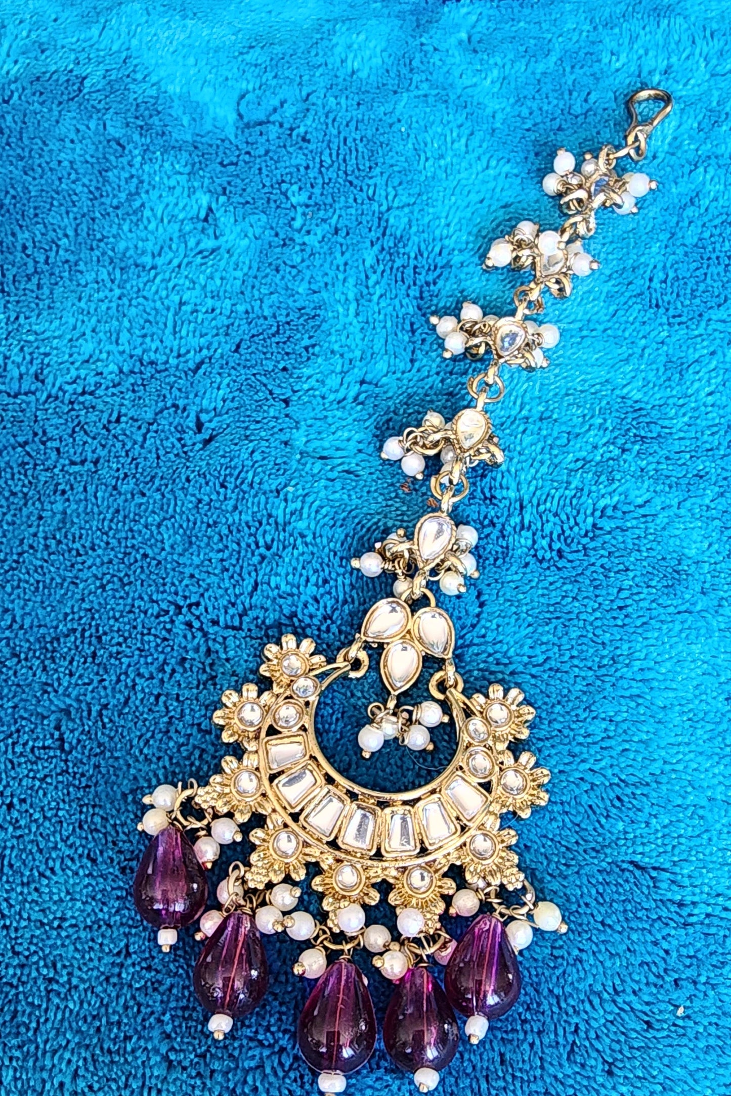 3 Piece Royal Purple Gold Jewelry Set with Choker and Earrings